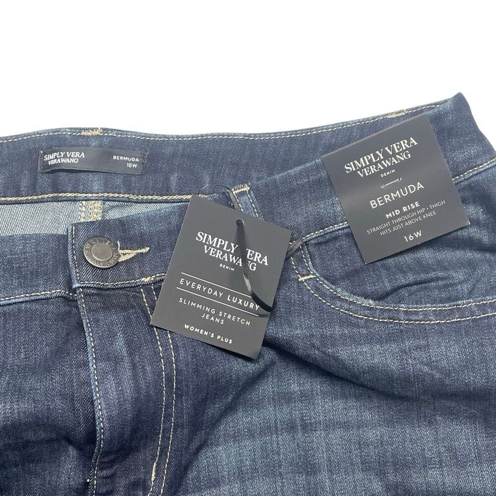 Simply Vera Dark Wash Slimming Stretch Bermuda Jean Shorts N0596 - Picture 3 of 7